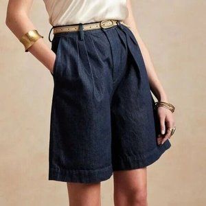 Banana Republic Piper Bermuda Shots Plus Size Pleated High Rise Dark Wash Denim